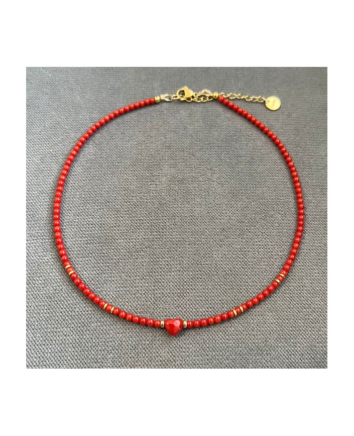 Collier rouge coeur corail - Coralivia